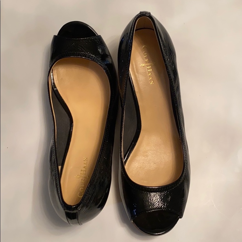 Cole Haan Open-Toe Wedge Black, 7 1/2B - Picture 1 of 4